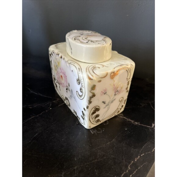 PHL Limoges France Porcelain Powder Box - Pink Flowers Gold Swirl Crown Mark As - Picture 3 of 12